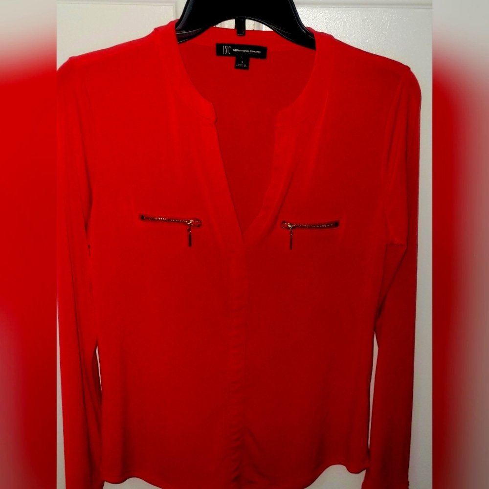 I.N.C. long sleeve low cut fushia top